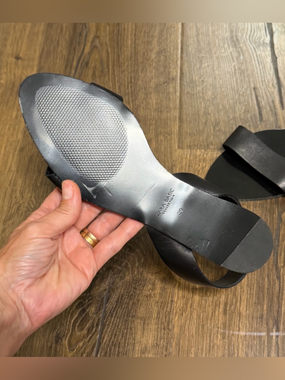 Zara leather Women’s Black Minimal Leather Flat Sandals - Picture 3 of 6